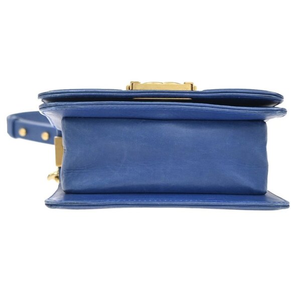 CHANEL CC Logo Chateau Boy Chain Mini Shoulder Bag Leather Blue GHW 332RL330 - Picture 6 of 14